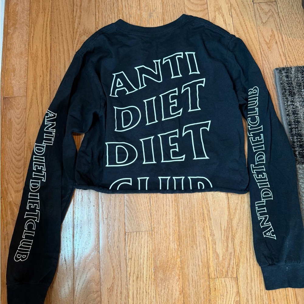 Cropped AFTERS Mens Anti Diet Diet Club Parody Long Sleeve T-Shirt Sz Small Blk